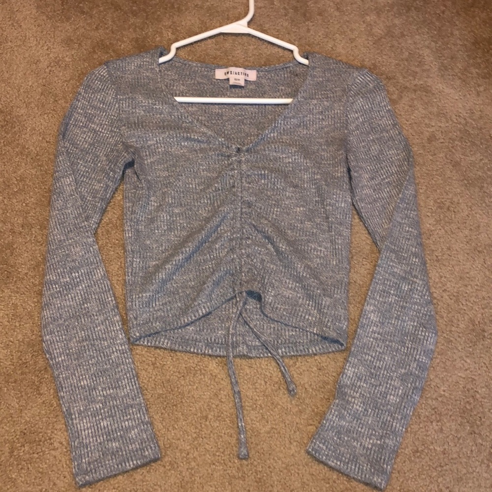 Grey rouched tie front crop top